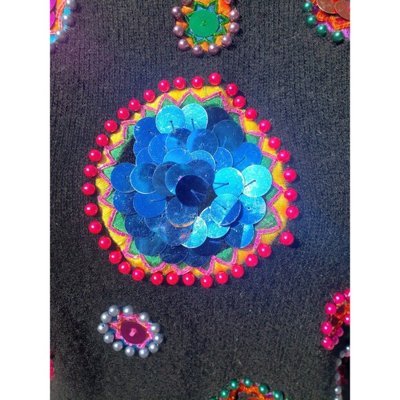 Vtg Cedars M Lambswool Angora Black Sweater Beads Pearls Sequins Ugly Christmas - Picture 8 of 12